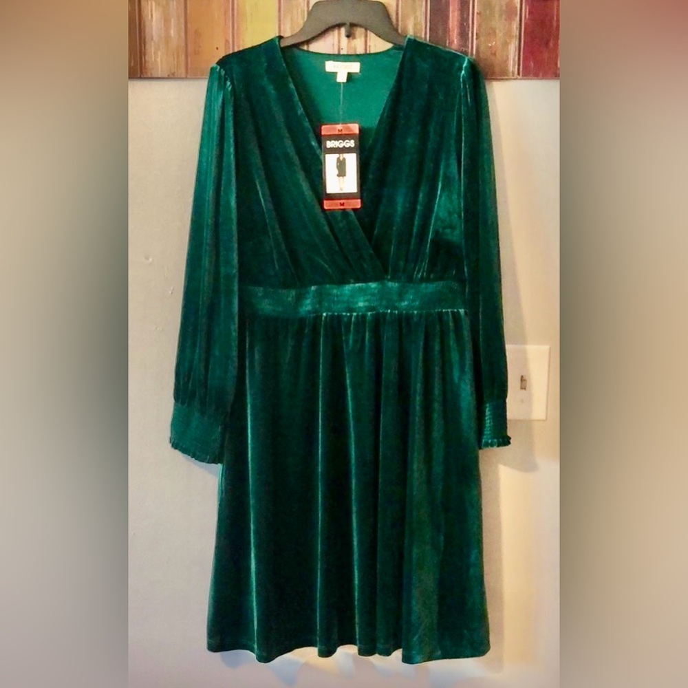 Briggs Long Sleeve Green Velvet V-Neck Midi Dress - Picture 2 of 7